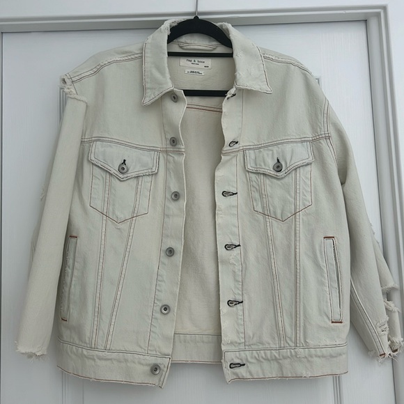 Rag and bone distressed off white denim jacket - Picture 1 of 5